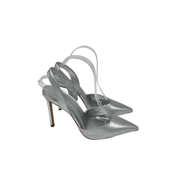 Schutz 'Lou' Silver Leather Sling Back Pump Size 8B - Picture 2 of 5